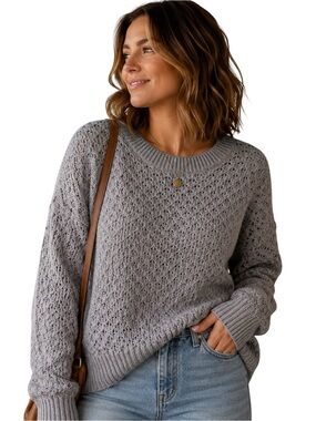 Hollister Taupe Textured Knit Sweater Women’s M Cozy Minimalist Pullover
